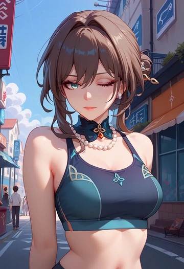 star rail,ruan mei,sports bra,wide-leg joggers  - AI generated anime art